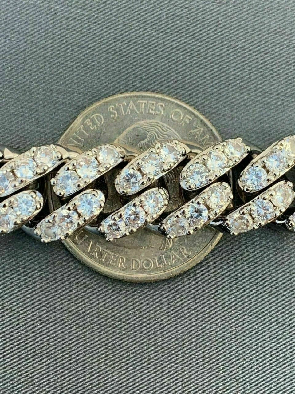 Silver Mens Miami Cuban Bracelet Real Iced Moissanite Pass Diamond Tester HEAVY 12 Silver Mens Miami Cuban Bracelet Real Iced Moissanite Pass Diamond Tester HEAVY - Image 10