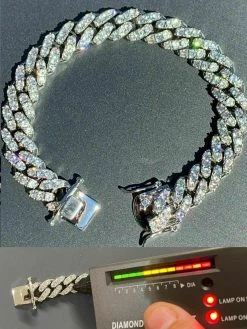 Silver Mens Miami Cuban Bracelet Real Iced Moissanite Pass Diamond Tester HEAVY