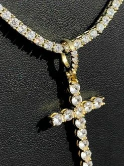 Single Row Tennis Chain W. Cross 14k Gold & 925 Sterling Silver 40ct Diamond 22 Single Row Tennis Chain W. Cross 14k Gold & 925 Sterling Silver 40ct Diamond -Harlem Bling Shop harlembling single row tennis chain w cross 14k gold and 925 sterling silver 40ct diamond 27537.1664372765