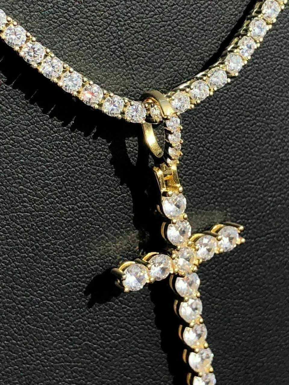 Single Row Tennis Chain W. Cross 14k Gold & 925 Sterling Silver 40ct Diamond 12 Single Row Tennis Chain W. Cross 14k Gold & 925 Sterling Silver 40ct Diamond - Image 10