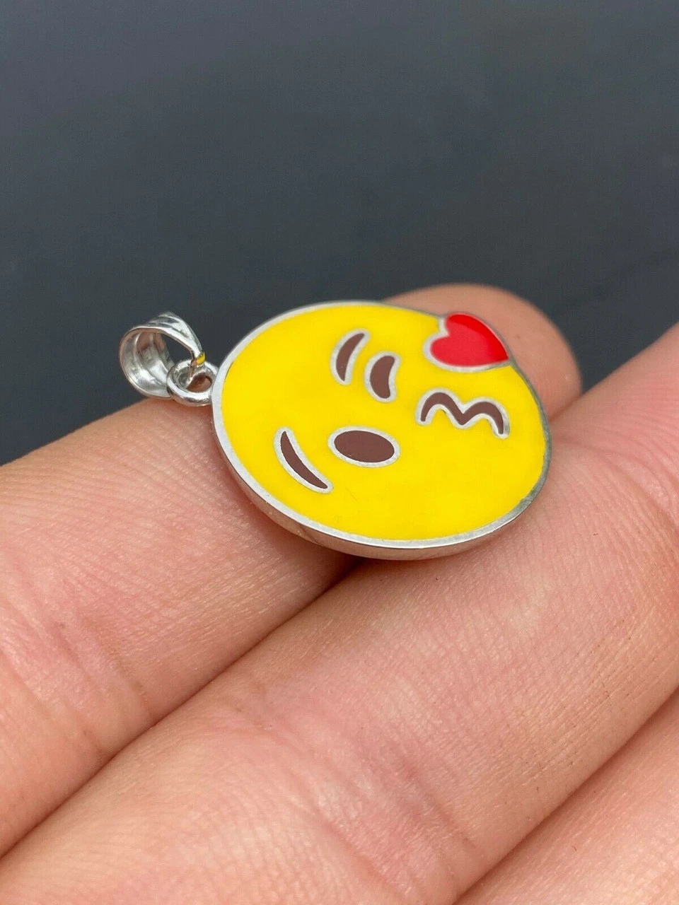 Smiley Blow Kiss Love Emoji Solid 925 Sterling Silver 1" Pendant For Necklace 8 Smiley Blow Kiss Love Emoji Solid 925 Sterling Silver 1" Pendant For Necklace - Image 6