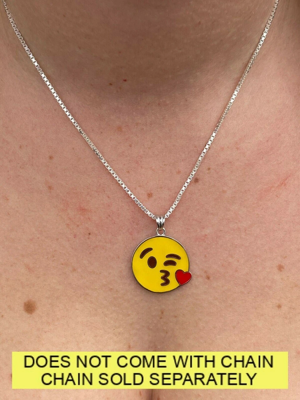 Smiley Blow Kiss Love Emoji Solid 925 Sterling Silver 1" Pendant For Necklace 7 Smiley Blow Kiss Love Emoji Solid 925 Sterling Silver 1" Pendant For Necklace - Image 5