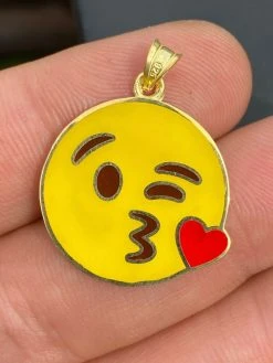 Smiley Kiss Emoji Pendant - Show Love - 14k Gold Over 925 Sterling Silver - 1" Small 21 Smiley Kiss Emoji Pendant - Show Love - 14k Gold Over 925 Sterling Silver - 1" Small -Harlem Bling Shop harlembling smiley kiss love emoji gold over 925 sterling silver 1 pendant for necklace 80311.1664397737