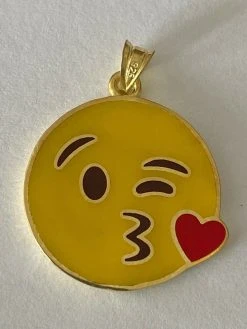 Smiley Kiss Emoji Pendant - Show Love - 14k Gold Over 925 Sterling Silver - 1" Small 18 Smiley Kiss Emoji Pendant - Show Love - 14k Gold Over 925 Sterling Silver - 1" Small -Harlem Bling Shop harlembling smiley kiss love emoji gold over 925 sterling silver 1 pendant for necklace 81414.1664380088