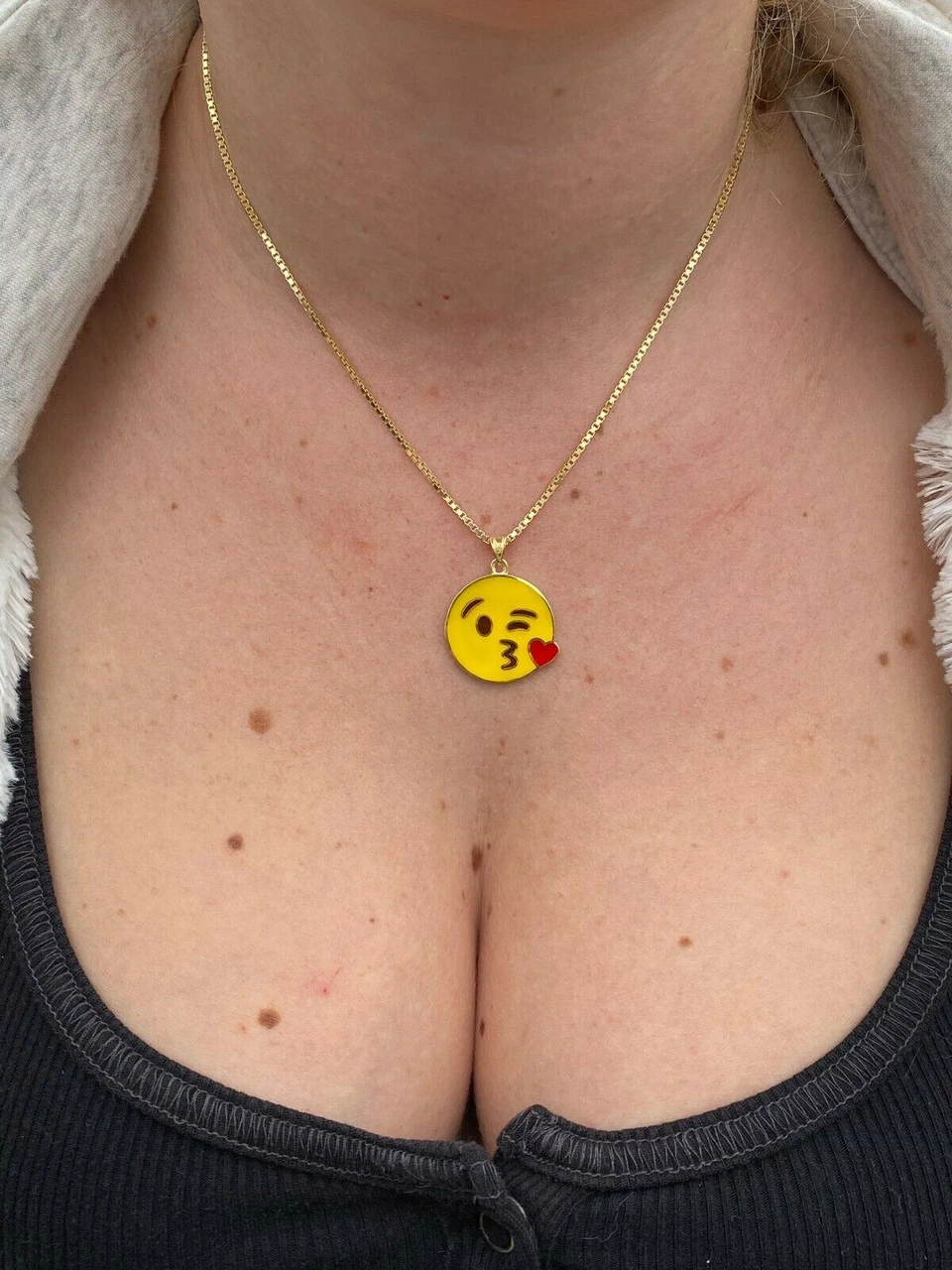 Smiley Kiss Emoji Pendant - Show Love - 14k Gold Over 925 Sterling Silver - 1" Small 6 Smiley Kiss Emoji Pendant - Show Love - 14k Gold Over 925 Sterling Silver - 1" Small - Image 4