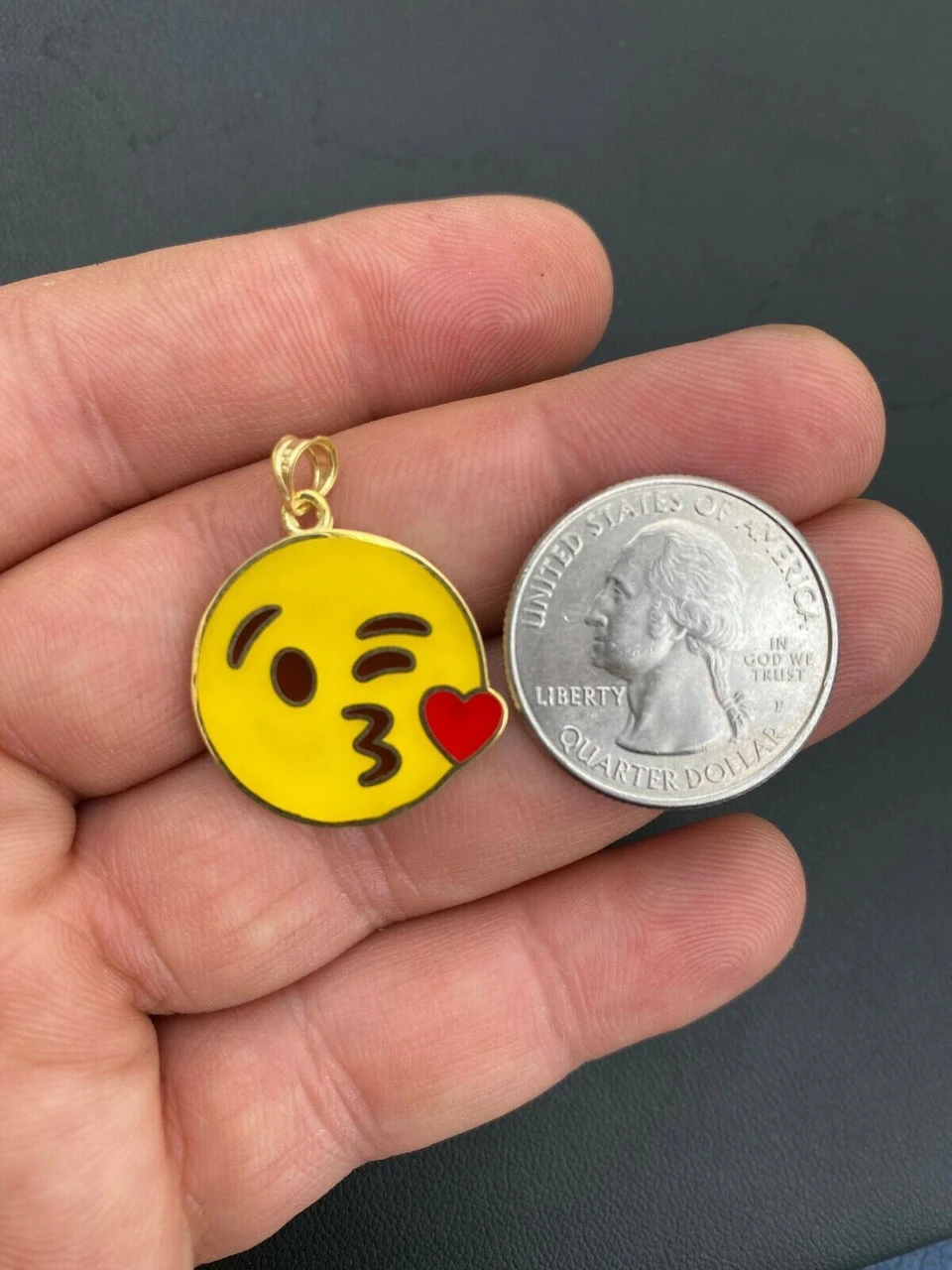 Smiley Kiss Emoji Pendant - Show Love - 14k Gold Over 925 Sterling Silver - 1" Small 4 Smiley Kiss Emoji Pendant - Show Love - 14k Gold Over 925 Sterling Silver - 1" Small - Image 2