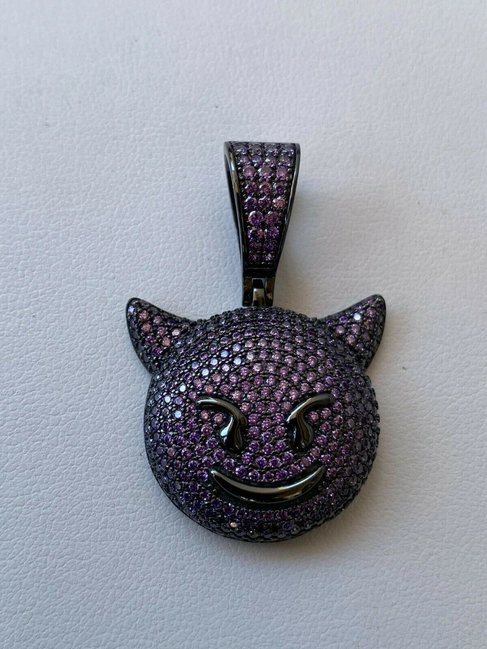 Smiling Devil Emoji Pendant Solid 925 Silver ICY Diamond Hip Hop Iced Diamond 1" 7 Smiling Devil Emoji Pendant Solid 925 Silver ICY Diamond Hip Hop Iced Diamond 1" - Image 5
