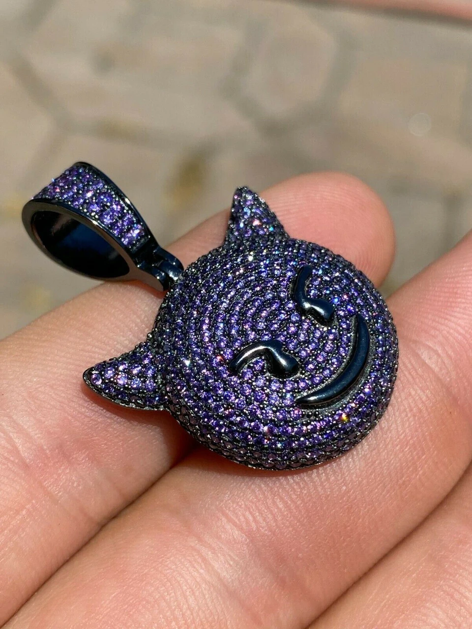Smiling Devil Emoji Pendant Solid 925 Silver ICY Diamond Hip Hop Iced Diamond 1" 4 Smiling Devil Emoji Pendant Solid 925 Silver ICY Diamond Hip Hop Iced Diamond 1" - Image 2
