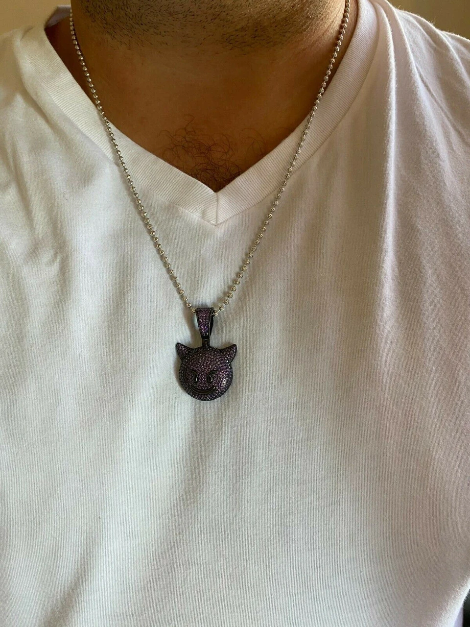 Smiling Devil Emoji Pendant Solid 925 Silver ICY Diamond Hip Hop Iced Diamond 1" 10 Smiling Devil Emoji Pendant Solid 925 Silver ICY Diamond Hip Hop Iced Diamond 1" - Image 8
