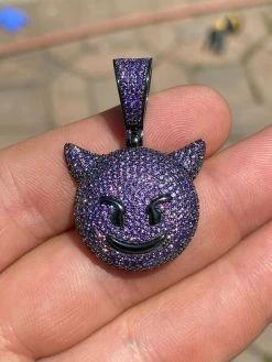Smiling Devil Emoji Pendant Solid 925 Silver ICY Diamond Hip Hop Iced Diamond 1"