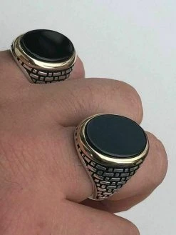 Solid 10k Gold & 925 Sterling Silver Black Onyx Mens LARGE Ring Size 7-13 Pinky -Harlem Bling Shop harlembling solid 10k gold and 925 sterling silver black onyx mens large ring size 7 13 pinky 11317.1664376534