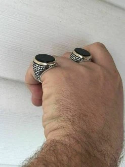 Solid 10k Gold & 925 Sterling Silver Black Onyx Mens LARGE Ring Size 7-13 Pinky -Harlem Bling Shop harlembling solid 10k gold and 925 sterling silver black onyx mens large ring size 7 13 pinky 53938.1664393661