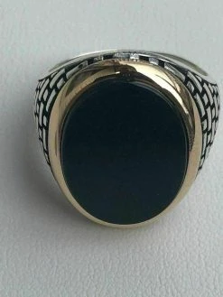 Solid 10k Gold & 925 Sterling Silver Black Onyx Mens LARGE Ring Size 7-13 Pinky -Harlem Bling Shop harlembling solid 10k gold and 925 sterling silver black onyx mens large ring size 7 13 pinky 57478.1665671384