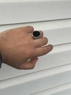 Solid 10k Gold & 925 Sterling Silver Black Onyx Mens LARGE Ring Size 7-13 Pinky -Harlem Bling Shop harlembling solid 10k gold and 925 sterling silver black onyx mens large ring size 7 13 pinky 65835.1664378989