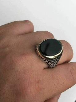 Solid 10k Gold & 925 Sterling Silver Black Onyx Mens LARGE Ring Size 7-13 Pinky -Harlem Bling Shop harlembling solid 10k gold and 925 sterling silver black onyx mens large ring size 7 13 pinky 94564.1664386547