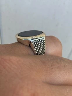 Solid 10k Gold & 925 Sterling Silver Black Onyx Mens LARGE Ring Sizes 7-13 Pinky -Harlem Bling Shop harlembling solid 10k gold and 925 sterling silver black onyx mens large ring sizes 7 13 pinky 16680.1664393754