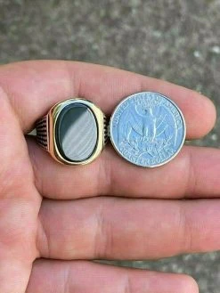 Solid 10k Gold & 925 Sterling Silver Black Onyx Mens LARGE Ring Sizes 7-13 Pinky -Harlem Bling Shop harlembling solid 10k gold and 925 sterling silver black onyx mens large ring sizes 7 13 pinky 55951.1664388832