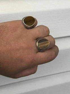 Solid 10k Gold & 925 Sterling Silver Tiger's Eye Mens Ring Size 7-13 Pinky -Harlem Bling Shop harlembling solid 10k gold and 925 sterling silver tigers eye mens ring size 7 13 pinky 06512.1664388836