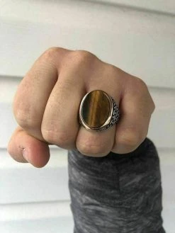 Solid 10k Gold & 925 Sterling Silver Tiger's Eye Mens Ring Size 7-13 Pinky -Harlem Bling Shop harlembling solid 10k gold and 925 sterling silver tigers eye mens ring size 7 13 pinky 16918.1664397478
