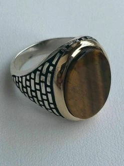 Solid 10k Gold & 925 Sterling Silver Tiger's Eye Mens Ring Size 7-13 Pinky -Harlem Bling Shop harlembling solid 10k gold and 925 sterling silver tigers eye mens ring size 7 13 pinky 36468.1664374704
