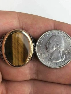 Solid 10k Gold & 925 Sterling Silver Tiger's Eye Mens Ring Size 7-13 Pinky -Harlem Bling Shop harlembling solid 10k gold and 925 sterling silver tigers eye mens ring size 7 13 pinky 66658.1664391788