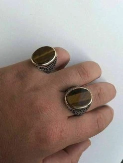 Solid 10k Gold & 925 Sterling Silver Tiger's Eye Mens Ring Size 7-13 Pinky -Harlem Bling Shop harlembling solid 10k gold and 925 sterling silver tigers eye mens ring size 7 13 pinky 87220.1664384277