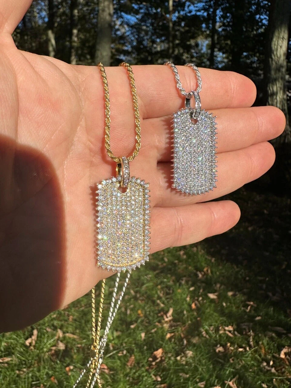 Solid 10k Yellow Or White Gold Iced 3.9ct Moissanite Dog Tag Pendant Necklace 18 Solid 10k Yellow Or White Gold Iced 3.9ct Moissanite Dog Tag Pendant Necklace - Image 16