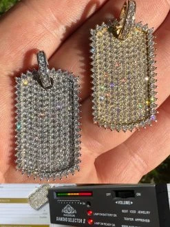 Solid 10k Yellow Or White Gold Iced 3.9ct Moissanite Dog Tag Pendant Necklace