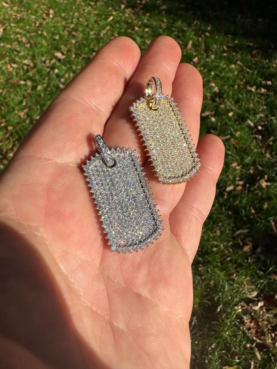 Solid 10k Yellow Or White Gold Iced 3.9ct Moissanite Dog Tag Pendant Necklace 13 Solid 10k Yellow Or White Gold Iced 3.9ct Moissanite Dog Tag Pendant Necklace - Image 11