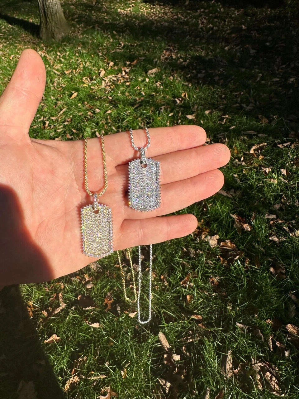 Solid 10k Yellow Or White Gold Iced 3.9ct Moissanite Dog Tag Pendant Necklace 22 Solid 10k Yellow Or White Gold Iced 3.9ct Moissanite Dog Tag Pendant Necklace - Image 20