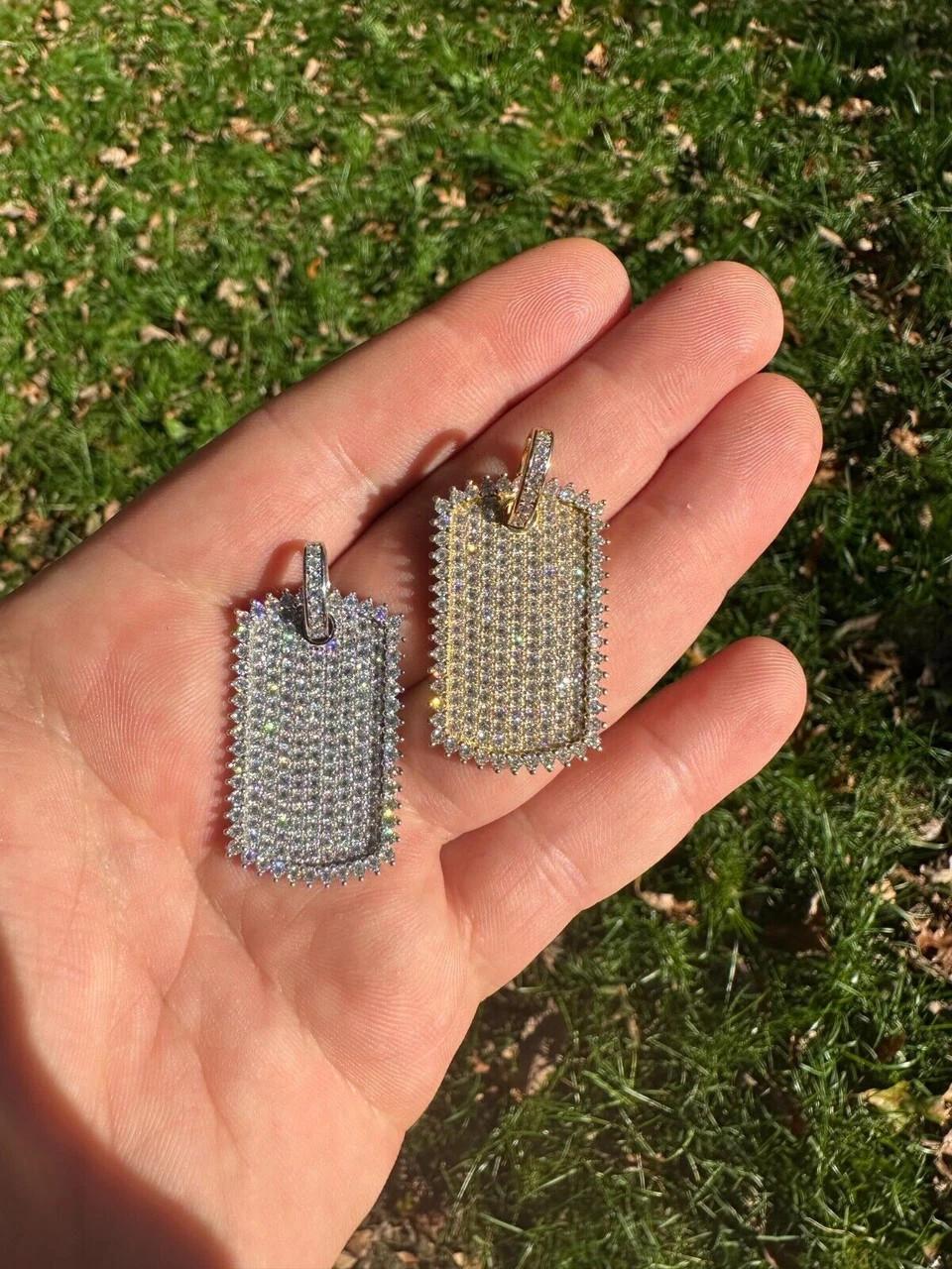 Solid 10k Yellow Or White Gold Iced 3.9ct Moissanite Dog Tag Pendant Necklace 12 Solid 10k Yellow Or White Gold Iced 3.9ct Moissanite Dog Tag Pendant Necklace - Image 10