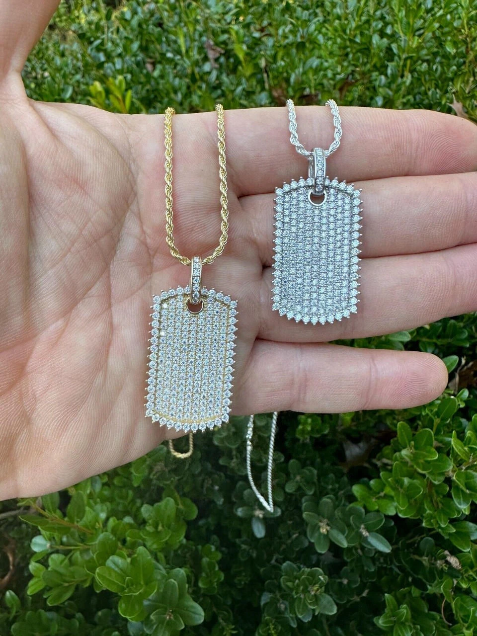 Solid 10k Yellow Or White Gold Iced 3.9ct Moissanite Dog Tag Pendant Necklace 14 Solid 10k Yellow Or White Gold Iced 3.9ct Moissanite Dog Tag Pendant Necklace - Image 12