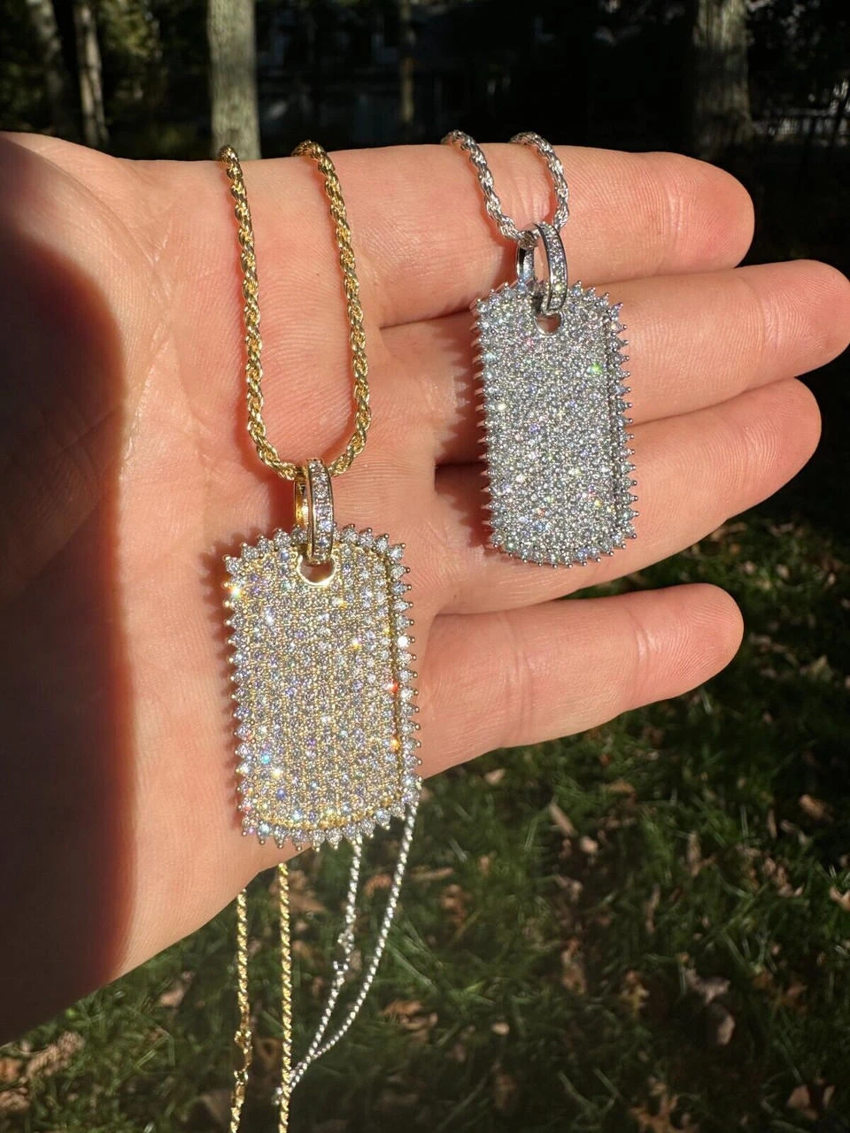 Solid 10k Yellow Or White Gold Iced 3.9ct Moissanite Dog Tag Pendant Necklace 16 Solid 10k Yellow Or White Gold Iced 3.9ct Moissanite Dog Tag Pendant Necklace - Image 14