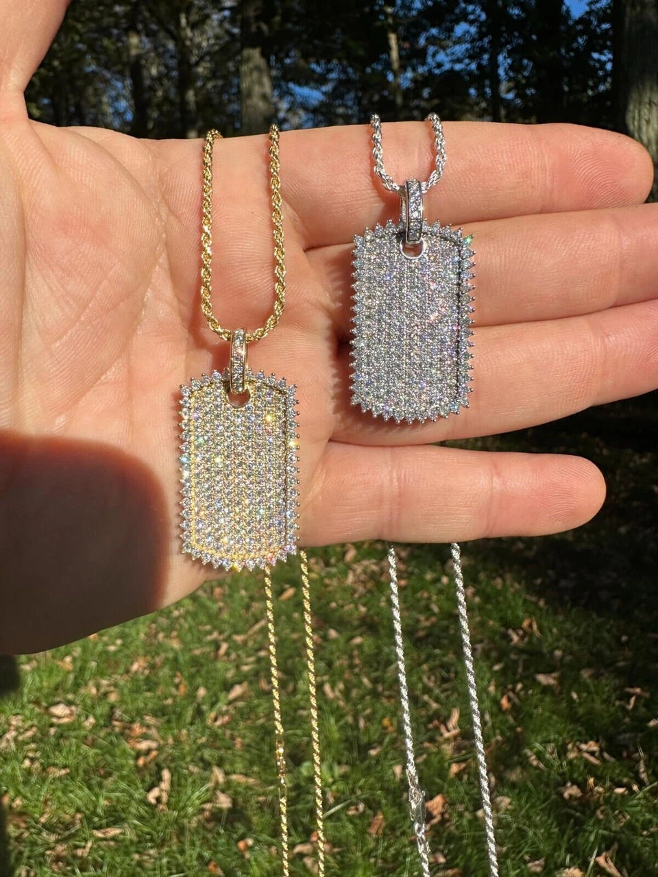 Solid 10k Yellow Or White Gold Iced 3.9ct Moissanite Dog Tag Pendant Necklace 4 Solid 10k Yellow Or White Gold Iced 3.9ct Moissanite Dog Tag Pendant Necklace - Image 2