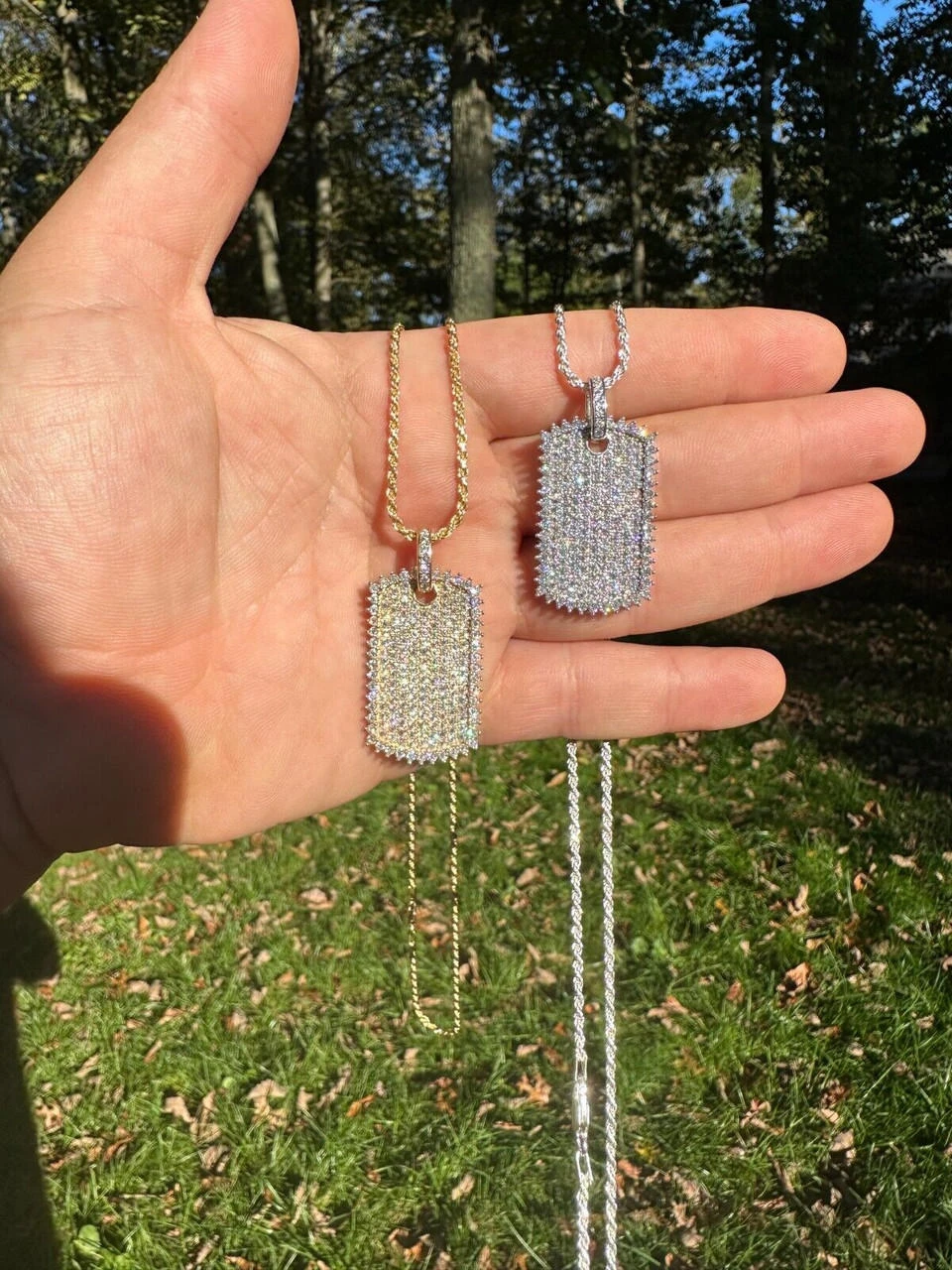 Solid 10k Yellow Or White Gold Iced 3.9ct Moissanite Dog Tag Pendant Necklace 19 Solid 10k Yellow Or White Gold Iced 3.9ct Moissanite Dog Tag Pendant Necklace - Image 17