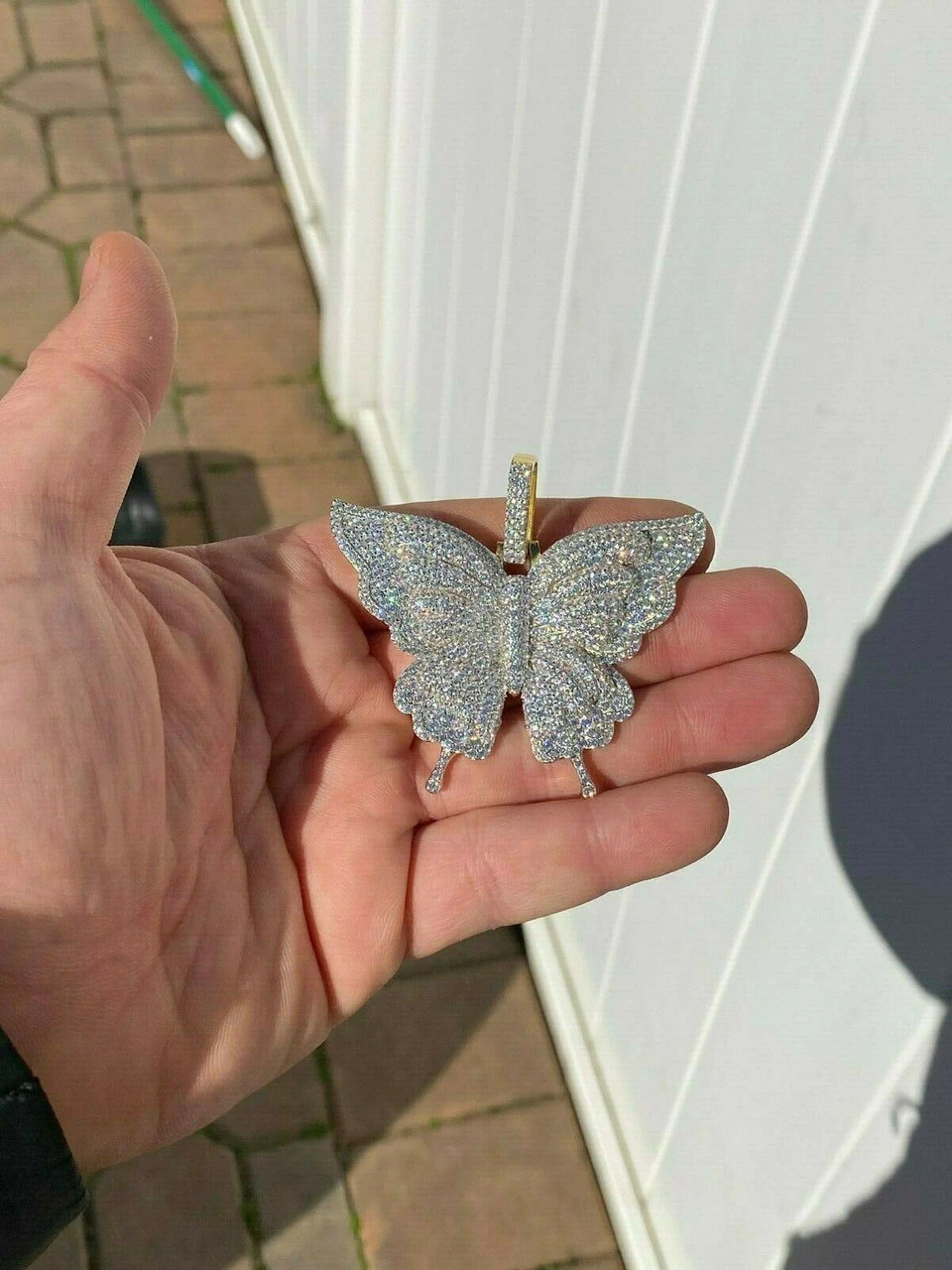 Solid 925 Silver 14k Gold Finish HUGE Iced 2.5" Butterly HipHop Pendant Necklace 7 Solid 925 Silver 14k Gold Finish HUGE Iced 2.5" Butterly HipHop Pendant Necklace - Image 5