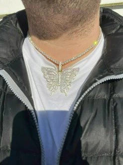 Solid 925 Silver 14k Gold Finish HUGE Iced 2.5" Butterly HipHop Pendant Necklace 16 Solid 925 Silver 14k Gold Finish HUGE Iced 2.5" Butterly HipHop Pendant Necklace -Harlem Bling Shop harlembling solid 925 silver 14k gold finish huge iced 2.5 butterly hiphop pendant necklace 67751.1664393020