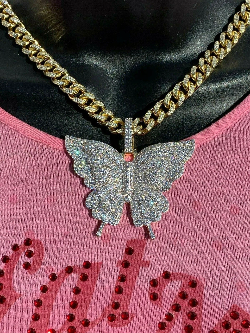 Solid 925 Silver 14k Gold Finish HUGE Iced 2.5" Butterly HipHop Pendant Necklace 5 Solid 925 Silver 14k Gold Finish HUGE Iced 2.5" Butterly HipHop Pendant Necklace - Image 3