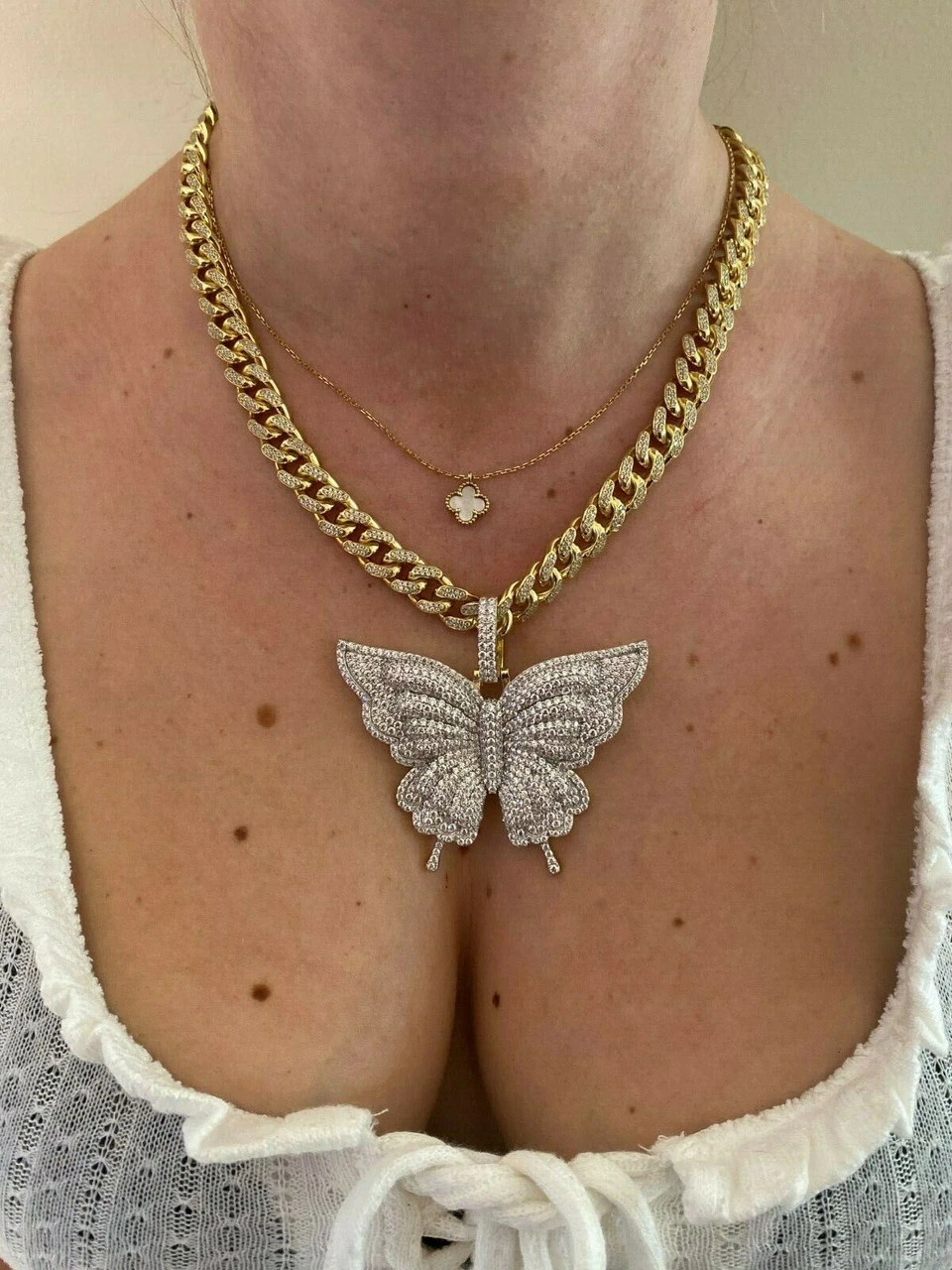 Solid 925 Silver 14k Gold Finish HUGE Iced 2.5" Butterly HipHop Pendant Necklace 13 Solid 925 Silver 14k Gold Finish HUGE Iced 2.5" Butterly HipHop Pendant Necklace - Image 11