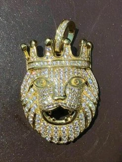 Solid 925 Silver 14k Gold Pendant Diamond African Rasta Lion LEO W. Moon Chain -Harlem Bling Shop harlembling solid 925 silver 14k gold pendant diamond african rasta lion leo w moon chain 11632.1664381646
