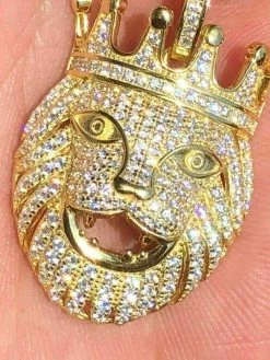 Solid 925 Silver 14k Gold Pendant Diamond African Rasta Lion LEO W. Moon Chain -Harlem Bling Shop harlembling solid 925 silver 14k gold pendant diamond african rasta lion leo w moon chain 16878.1664399424