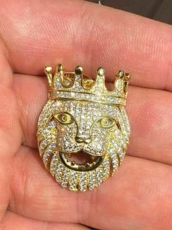 Solid 925 Silver 14k Gold Pendant Diamond African Rasta Lion LEO W. Moon Chain -Harlem Bling Shop harlembling solid 925 silver 14k gold pendant diamond african rasta lion leo w moon chain 66185.1664384680