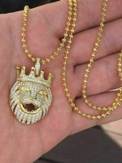 Solid 925 Silver 14k Gold Pendant Diamond African Rasta Lion LEO W. Moon Chain -Harlem Bling Shop harlembling solid 925 silver 14k gold pendant diamond african rasta lion leo w moon chain 71590.1664398703