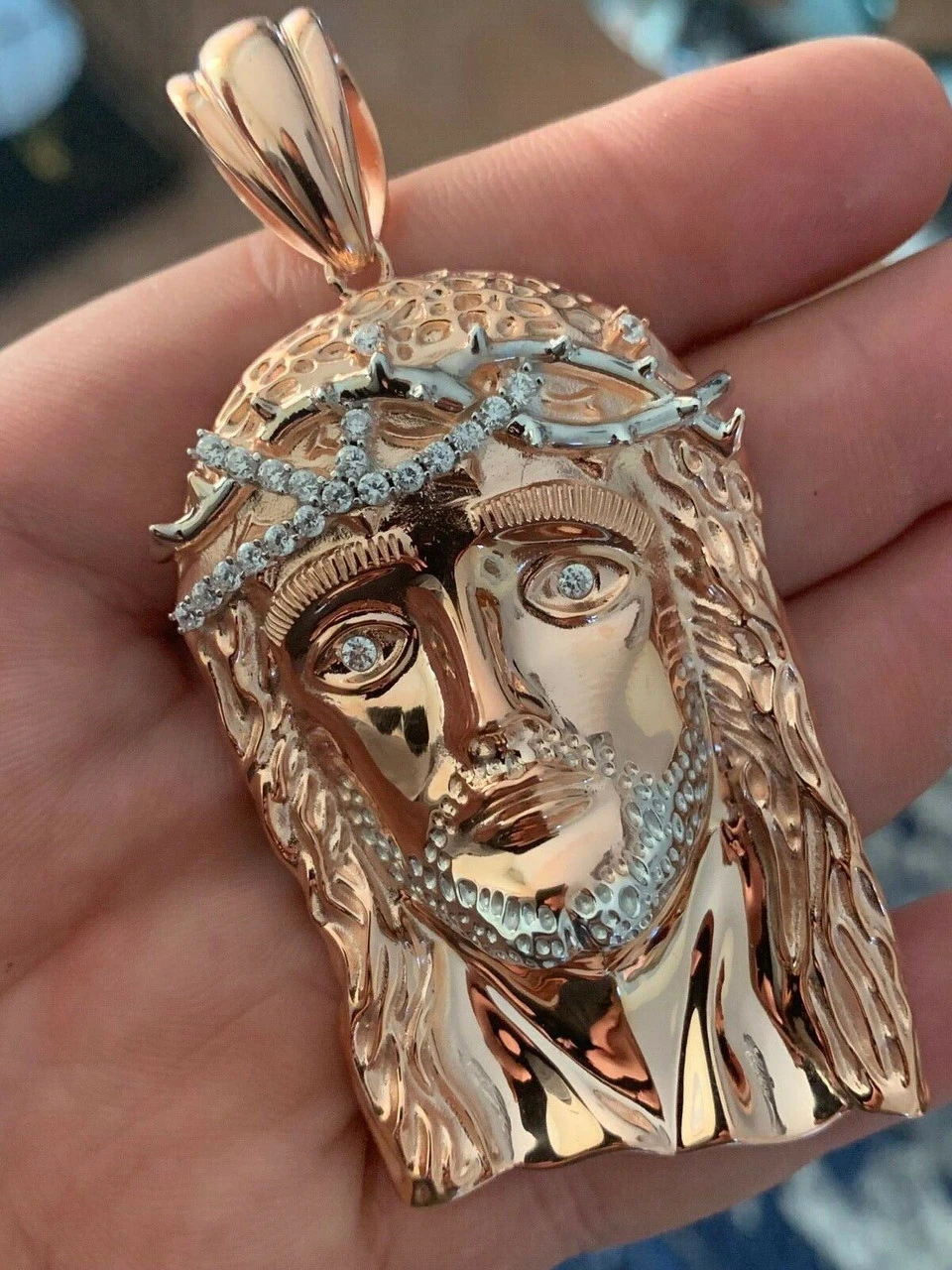 Solid 925 Silver 14k Rose Gold Finish Jesus Piece ITALY Necklace HIPHOP Real Icy 4 Solid 925 Silver 14k Rose Gold Finish Jesus Piece ITALY Necklace HIPHOP Real Icy - Image 2