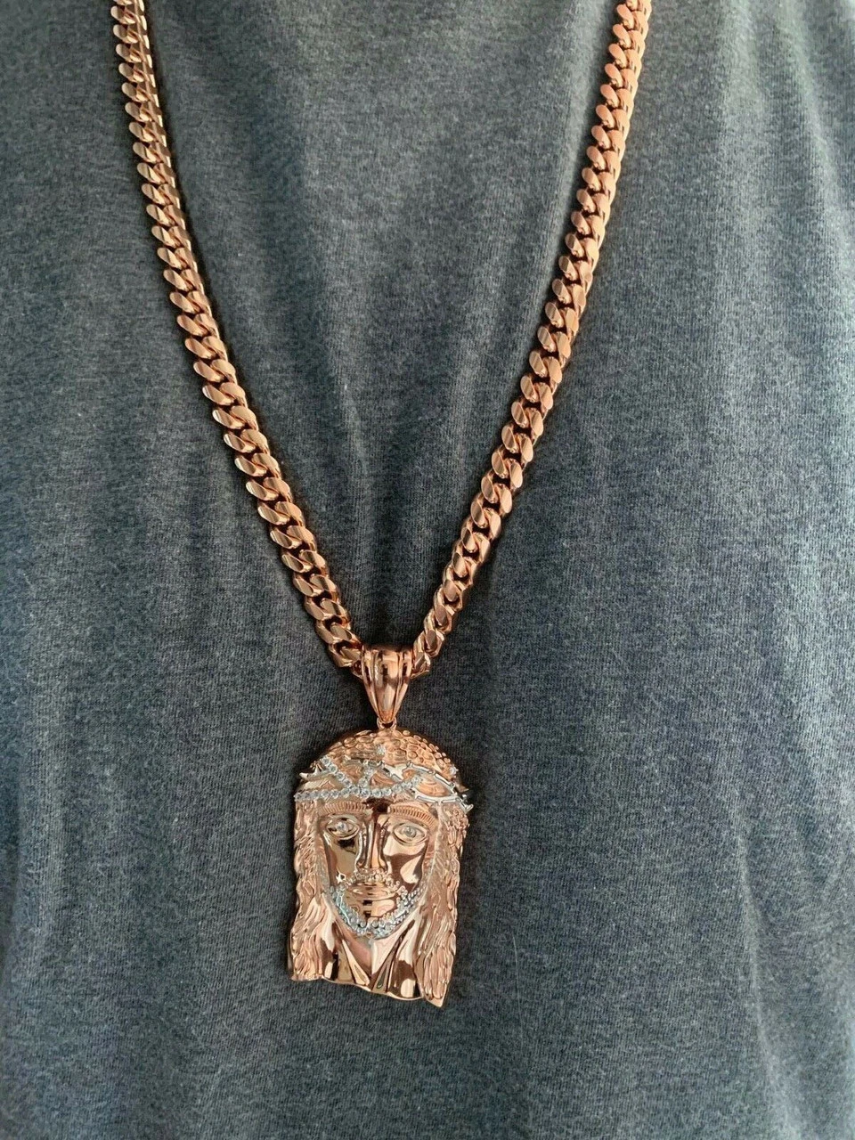 Solid 925 Silver 14k Rose Gold Finish Jesus Piece ITALY Necklace HIPHOP Real Icy 8 Solid 925 Silver 14k Rose Gold Finish Jesus Piece ITALY Necklace HIPHOP Real Icy - Image 6