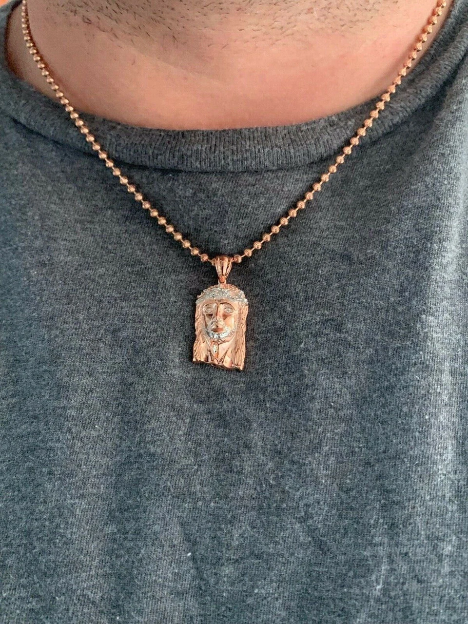Solid 925 Silver 14k Rose Gold Finish Jesus Piece ITALY Necklace HIPHOP Real Icy 7 Solid 925 Silver 14k Rose Gold Finish Jesus Piece ITALY Necklace HIPHOP Real Icy - Image 5
