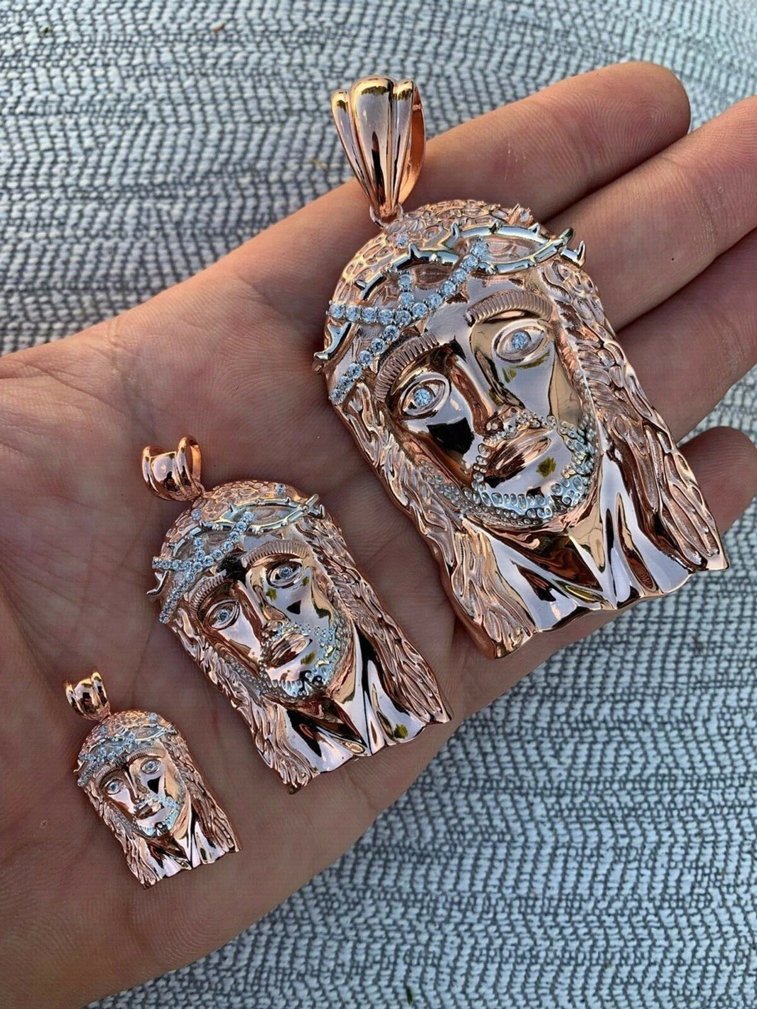Solid 925 Silver 14k Rose Gold Finish Jesus Piece ITALY Necklace HIPHOP Real Icy 3 Solid 925 Silver 14k Rose Gold Finish Jesus Piece ITALY Necklace HIPHOP Real Icy