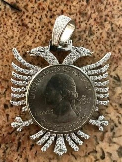 Solid 925 Silver Albanian Kosova Two Headed Eagle Pendant Diamond 2" Big Piece -Harlem Bling Shop harlembling solid 925 silver albanian kosova two headed eagle pendant diamond 2 big piece 20815.1664396069