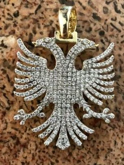 Solid 925 Silver Albanian Kosova Two Headed Eagle Pendant Diamond 2" Big Piece -Harlem Bling Shop harlembling solid 925 silver albanian kosova two headed eagle pendant diamond 2 big piece 45750.1664389229