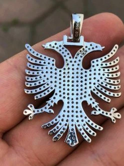 Solid 925 Silver Albanian Kosova Two Headed Eagle Pendant Diamond 2" Big Piece -Harlem Bling Shop harlembling solid 925 silver albanian kosova two headed eagle pendant diamond 2 big piece 50233.1664391111